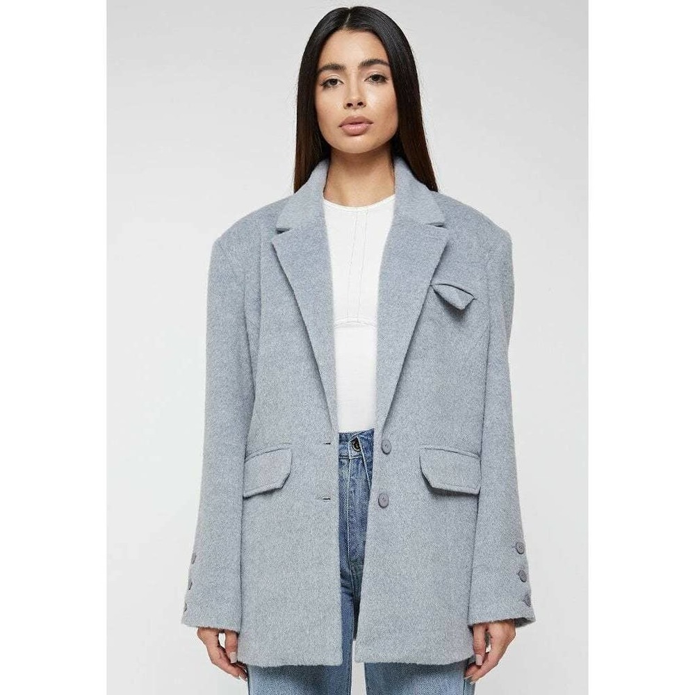 Manière De Voir Women's Faux Mohair Oversized Blazer Long Sleeve Gray Size 4
